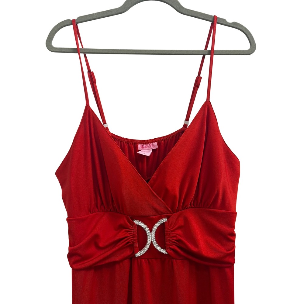 Maxi Dress Rhinestone Y2K She's Cool Womens XL Red Padded Adjustable Strap - Picture 3 of 5